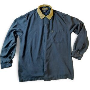 Men's Nat Nast Long Sleeve 100% Silk Shirt. Blue & Tan. Size M